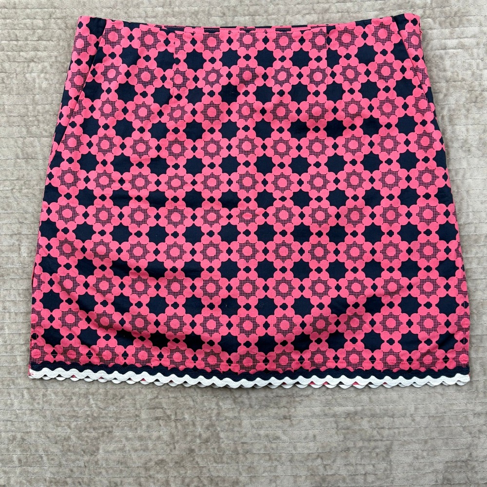 Golftini Wheels Up Golf Skort Pink Navy Blue Geometric Ric Rac Trim Womens 2
